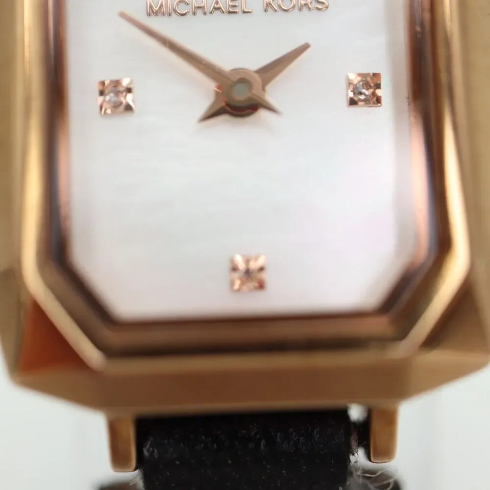 Michael Kors Alane Watch 18mm Rose Gold Tone MOP Rectangle Tank Leather MK2923
